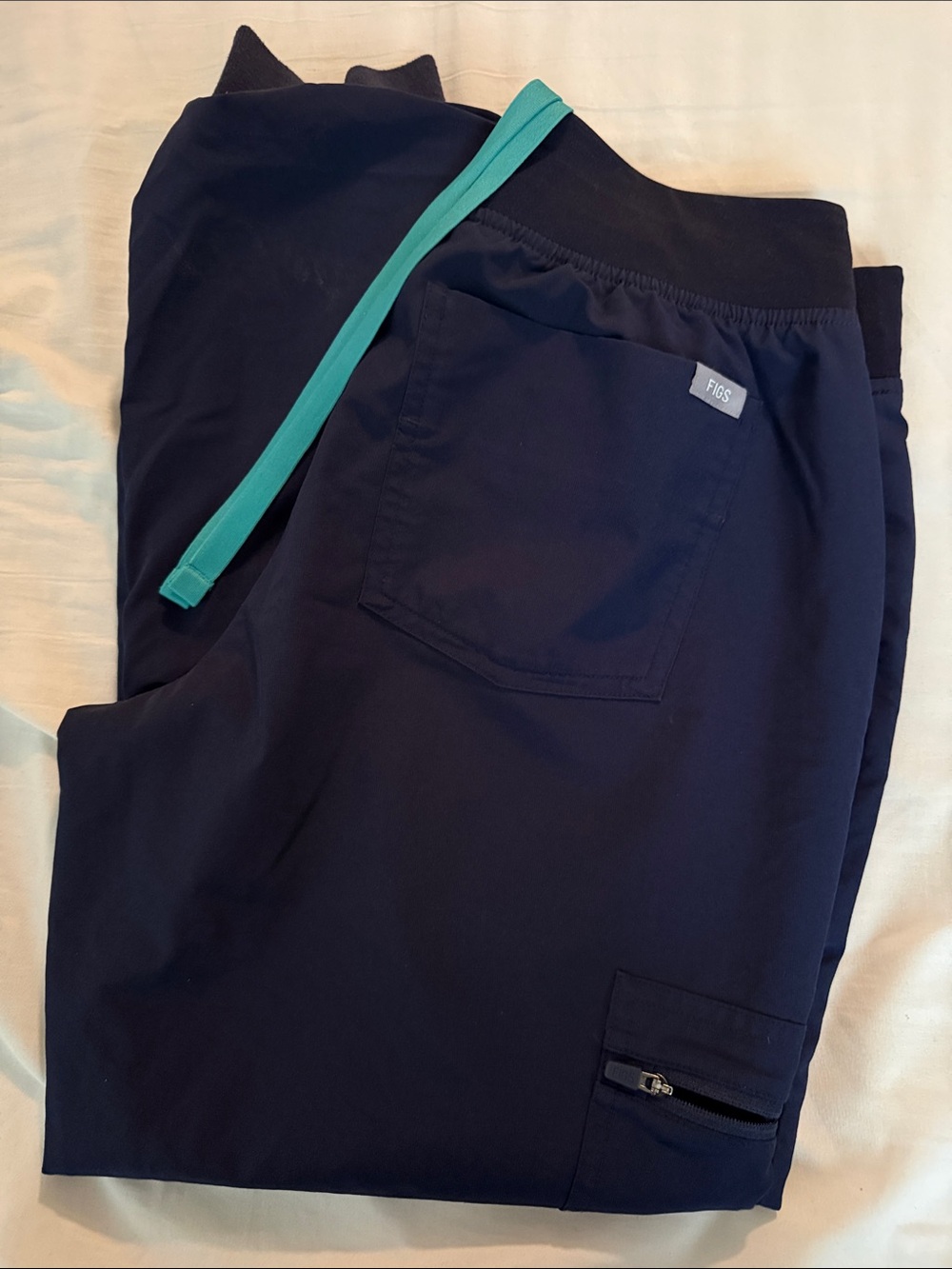 Figs Navy Track Joggers with Teal Drawstring